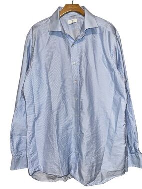 Mirto 1956 Men's Size 18 Light Blue White Micro Stripe Button Up Dress Shirt